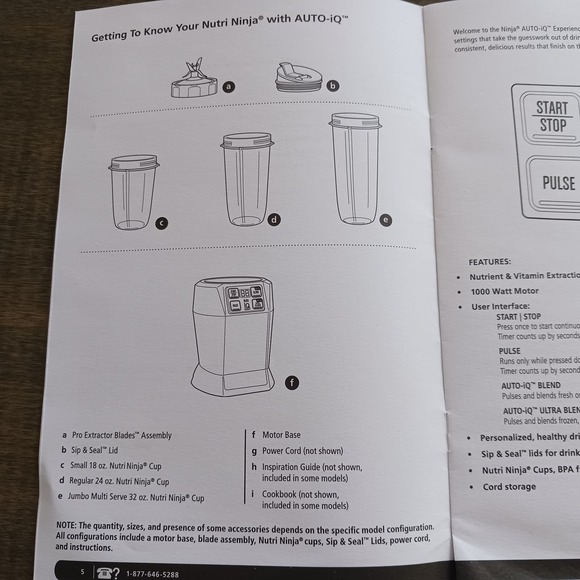 Ninja Professional Blender Replacement Cups, Lid, Recipe Book Parts BL480 - Picture 5 of 6